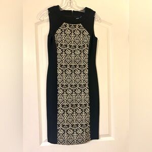 ANTONIO MELANI Juliet Black and Tan Tribal Geometric Bodycon Midi Dress Sz 0